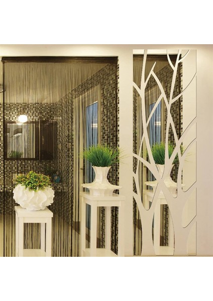 3x 3D Akrilik Ağaç Ayna Duvar Sticker Çıkarılabilir Dıy Sanat Çıkartması Ev Dekor Duvar 100X28 cm (Yurt Dışından)