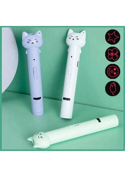 Beyaz 1 Adet Komik Pet Kedi Kalem Lazer Çok Fonksiyonlu USB Çok Desenli Projeksiyon 3-In-1 Lazer Oyuncak Tüy Sopa Hayvan Oyuncaklar (Yurt Dışından)