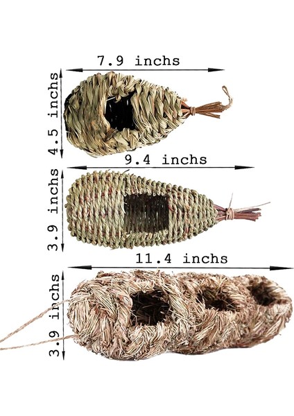 Yuvalamaya Uyumlu El Dokuma Kuş Kafesleri, Çim Kuş Kabinleri, Asılı, Soğuk Havadaki Kuşlarla Mükemmel Uyumlu 3'lü Paket (Yurt Dışından)