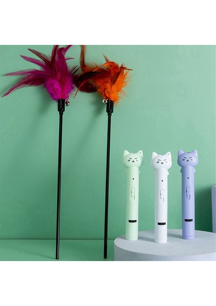 Yeşil 1 Adet Komik Pet Kedi Kalem Lazer Çok Fonksiyonlu USB Çok Desenli Projeksiyon 3-In-1 Lazer Oyuncak Tüy Sopa Hayvan Oyuncaklar (Yurt Dışından)