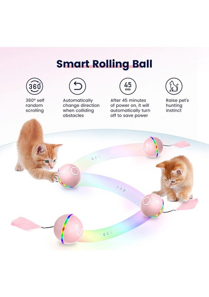 Kedi Topu Interaktif Kedi Oyuncakları Kapalı Kediler ile Uyumlu Çan Tüylü Yavru Kedi Oyuncakları, Açık Pembe ile Dönen Kedi Oyuncak Topları (Yurt Dışından) indirimleri