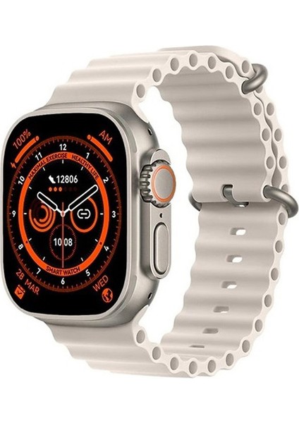 Watch Ultra 8 Plus Akıllı Saat: 49 Mm, Vidalı, Kilitli Çift Kordon ve 2.2 Inç (Krem)