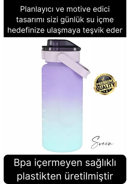 Premium 2 Lt Pipetli Kilitli Sızdırmaz Kapaklı Tutma Saplı Motivasyon Suluk Matara Sporcu Su Şişesi