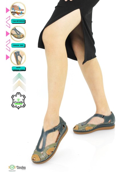 Mammamia Kadın Renkli Deri Ortopedik Önü Kapalı Günlük Sandalet F24/SN22521Y