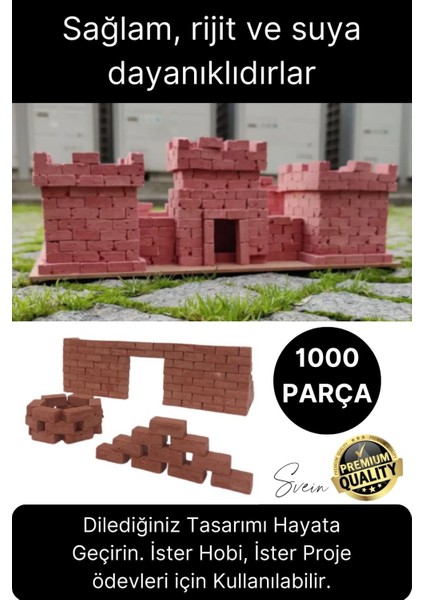 Premium 1000 Parça Minyatür Hobi Maket Proje Eğitici Öğretici Inşaat Tuğla Seti Mini Ev Boya Fırça