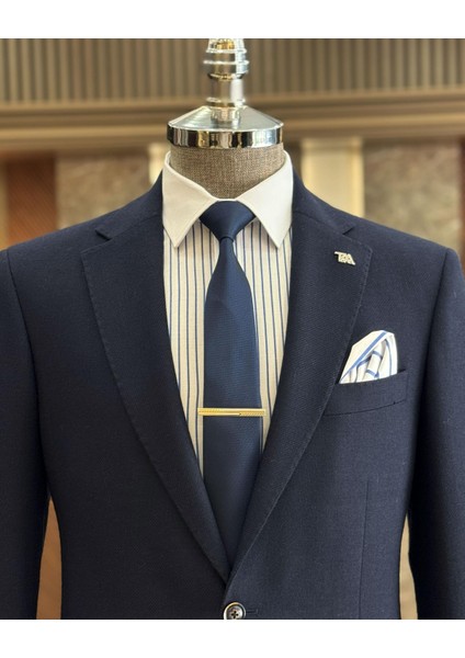 Klasik kesim mono yaka kaşe erkek ceket lacivert T11368 fiyatları