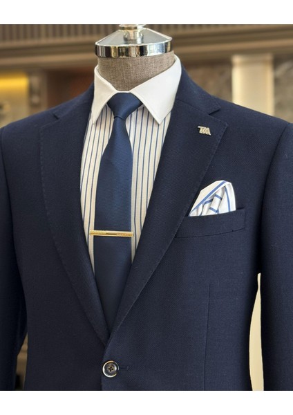 Klasik kesim mono yaka kaşe erkek ceket lacivert T11368 modelleri