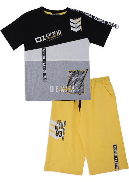 Erkek Çocuk Fashion Yazı Baskılı Yazlık T-Shirt Şort 2'li Takım
