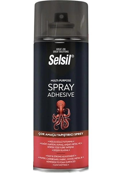 Selsil Çok Amaçlı Sprey Yapıştırıcı Kağıt Karton Kumaş Ahşap Metal Köpük Yüzey Yapıştırıcı Sprey 400 ml