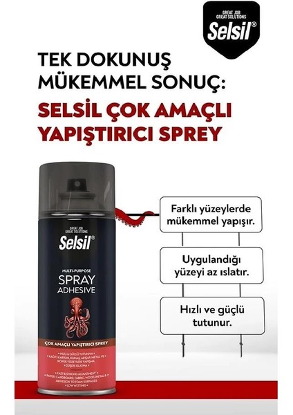 Selsil Çok Amaçlı Sprey Yapıştırıcı Kağıt Karton Kumaş Ahşap Metal Köpük Yüzey Yapıştırıcı Sprey 400 ml