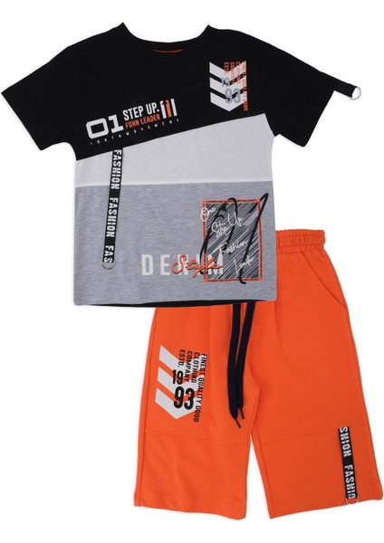 Erkek Çocuk Fashion Yazı Baskılı Yazlık T-Shirt Şort 2'li Takım