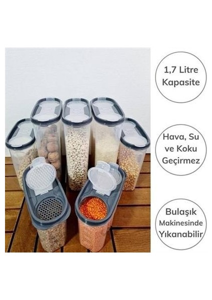 2 Kapaklı Ölçekli Erzak Kuru Gıda Saklama Kutusu Kabı - 1,7 Litre - SA935