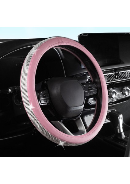 Gümüş Taşlı Geçmeli Direksiyon Kılıfı - Pudra/açık Pembe