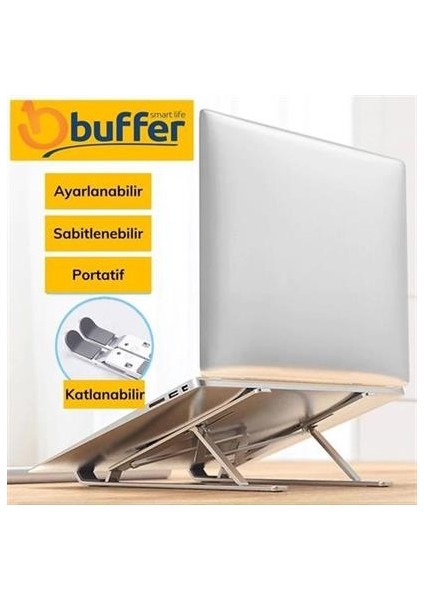 Buffer® Ayarlanabilir Dizüstü Destek Tabanı Tamamen Katlanabilir Taşınabilir Laptop Yükseltici