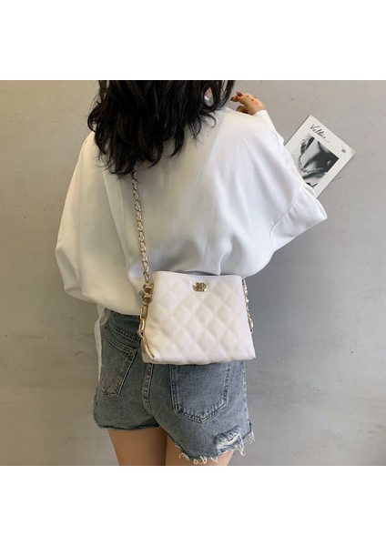 Üst Düzey Çanta Eşkenar Dörtgen Kadın Çantası Sınırlı Sayıda Moda Çapraz Askılı Kilitli Zincir Çanta (Yurt Dışından)