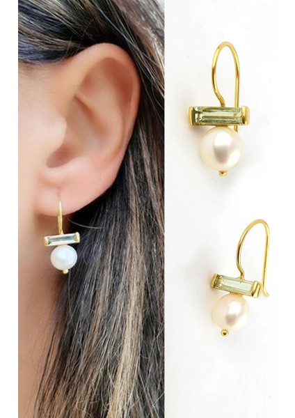 Barok Incili ve Topax Taşlı 925AYAR Gümüş Üzerine Altın Kaplama Tasarım Doğal Taş Küpe