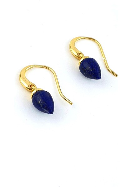 Lapis Lazuli Taşlı 925AYAR Gümüş Üzerine Altın Kaplama Tasarım Doğal Taş Küpe