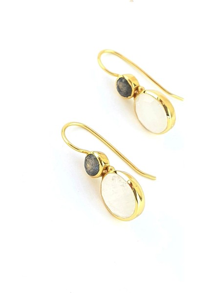 Labrodorite Ay Taşlı 925AYAR Gümüş Üzerine Altın Kaplama Tasarım Doğal Taş Küpe fiyatları