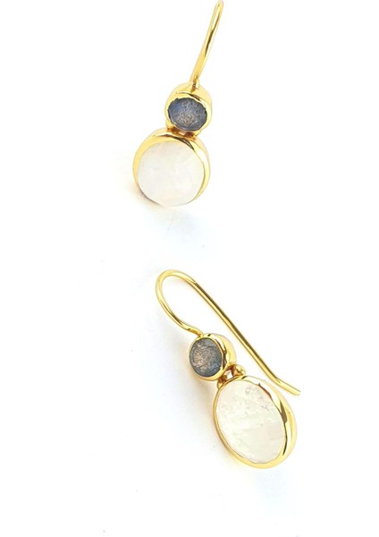 Labrodorite Ay Taşlı 925AYAR Gümüş Üzerine Altın Kaplama Tasarım Doğal Taş Küpe modelleri