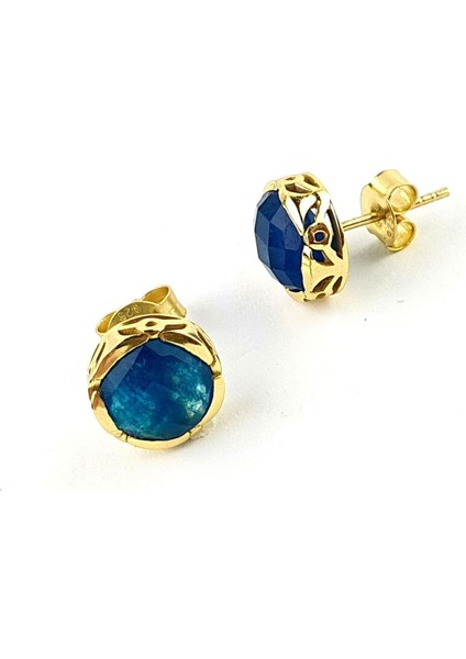 Mavi Kuvars Taşlı 925AYAR Gümüş Üzerine Altın Kaplama Tasarım Doğal Taş Küpe modelleri