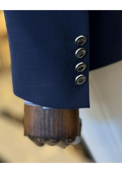 Italyan Stil Erkek Slim Fit Kırlangıç Yaka Keten Karışımlı Kruvaze Ceket Lacivert T11995 indirimleri
