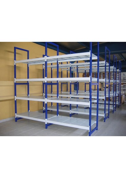 Rafburada® 4 Katlı 3'lü Depo Rafı. 150-300 kg Taşıma Kapasiteli H. Rack 60X90X200