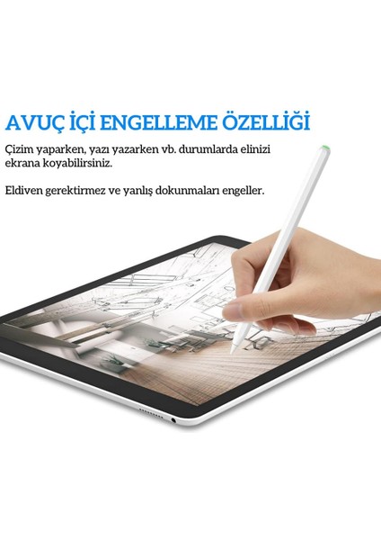 iPad Air 4 5 Pro 11 12.9 Mini 6 Uyumlu Kablosuz Şarj Palm Rejection Stylus Kalem