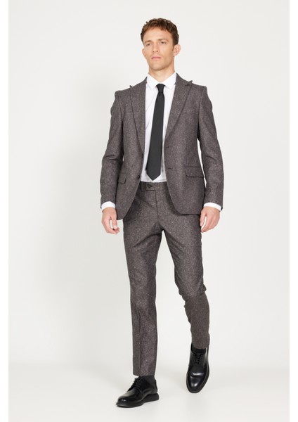 Ekstra Slim Fit Dar Kesim Kırlangıç Yaka Tweet Desenli Takım Elbise