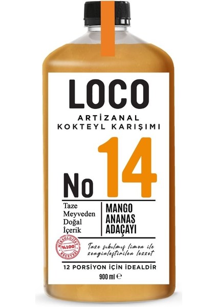 No 14 Mango Ananas Artizanal Alkolsüz Karışımı Taze Sıkma Meyve Kokteyl Mix 900 ml