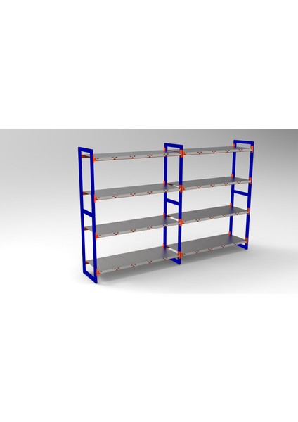 Rafburada® 4 Katlı Duble Depo Rafı. 150-300 kg Taşıma Kapasiteli H. Rack 50X150X200