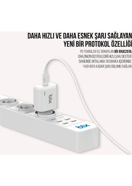 BX-UC25TA Samsung S21/22 Huawei P40 Pro vb. için 25W Hızlı PD Şarj Adaptörü & Type-C Kablo