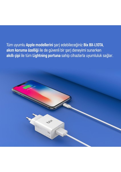 BX-L10TA iPhone Uyumlu 10W Seyahat Şarj Cihazı Lightning Kablo iPhone / iPad Şarj Cihazı