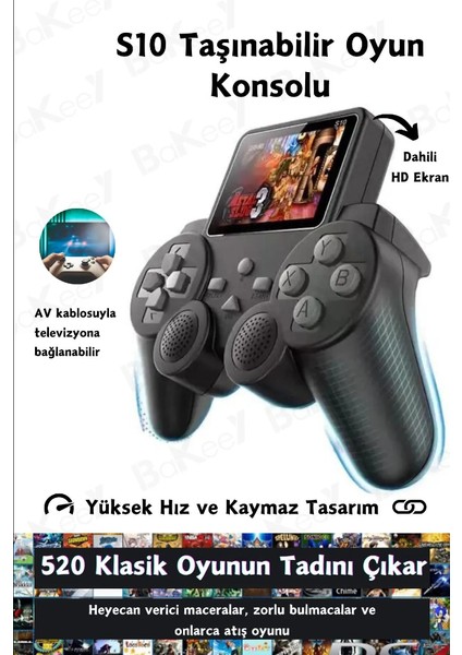 S10 Taşınabilir Renkli Ekran Çocuklar Için 520 Oyunlu Kablosuz Oyun Konsolu Atari Oyun Konsolu Game Stick Retro Konsol