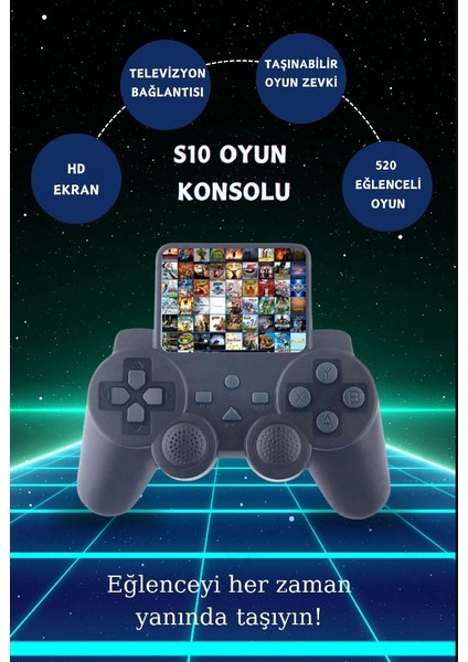 S10 Taşınabilir Renkli Ekran Çocuklar Için 520 Oyunlu Kablosuz Oyun Konsolu Atari Oyun Konsolu Game Stick Retro Konsol