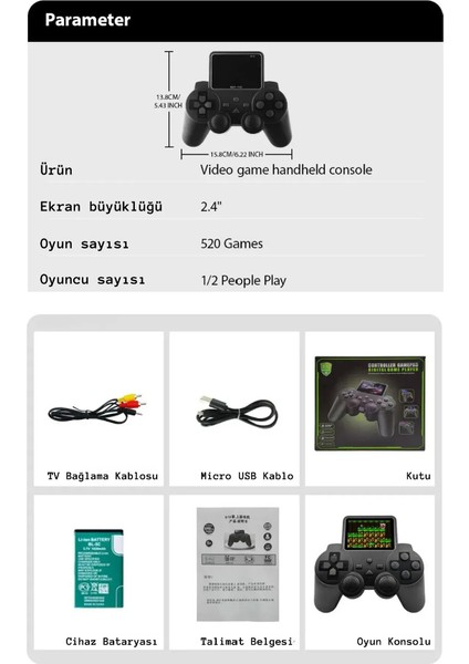 S10 Taşınabilir Renkli Ekran Çocuklar Için 520 Oyunlu Kablosuz Oyun Konsolu Atari Oyun Konsolu Game Stick Retro Konsol