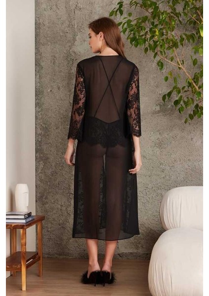 Sifon Siyah Dantelli Tulum ve Sabahlık Takımı 4810 modelleri