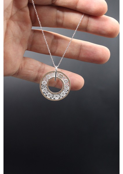 Desenli Halka Model Telkari 925 Ayar Gümüş Kolye 201023023 modelleri