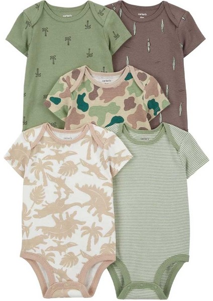 Layette Bebek 5'li Kısa Kollu Body Desenli Yeşil