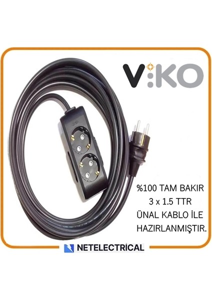Multi-Let Siyah 2'li 10 Metre Topraklı Çocuk Korumalı Kablolu Grup Priz