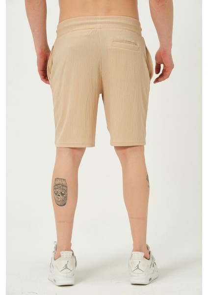 Erkek Crinkle Kumaş Regular Fit Şort Bej