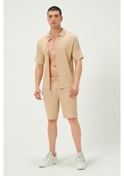Erkek Crinkle Kumaş Regular Fit Şort Bej fiyatları