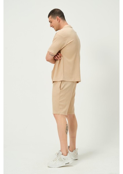 Erkek Crinkle Kumaş Regular Fit Şort Bej fırsatları