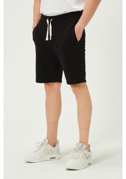Erkek Regular Fit 3 Iplik Kumaş Şort Siyah modelleri