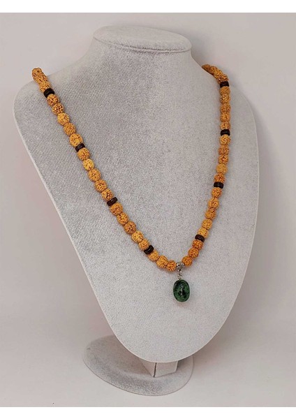 Anyolit Taşlı Rudraksha Tohum Kolye Dolama Bileklik 8mm (49702)