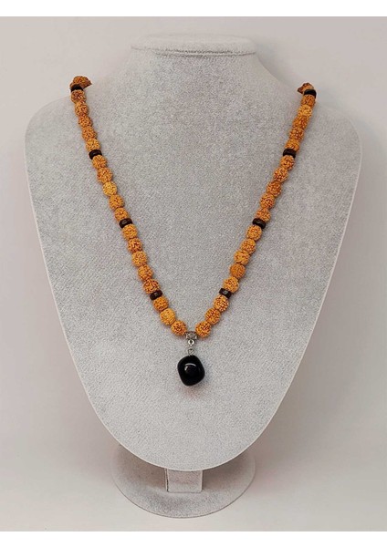 Obsidyen Taşlı Rudraksha Tohum Kolye Dolama Bileklik 8mm (49706)