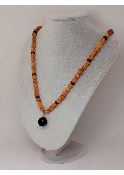 Obsidyen Taşlı Rudraksha Tohum Kolye Dolama Bileklik 8mm (49706)