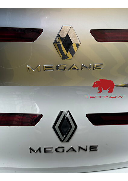 Tear Now Renault Megane 4 (2016-2024) Yeni Tasarım Amblem Kaplama Sticker - Piano Black, Siyah & Gri