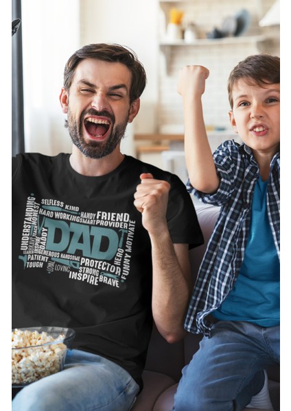 Oversize Dad Baba Yazılı Tişört, Babalar Günü Temalı T-Shirt