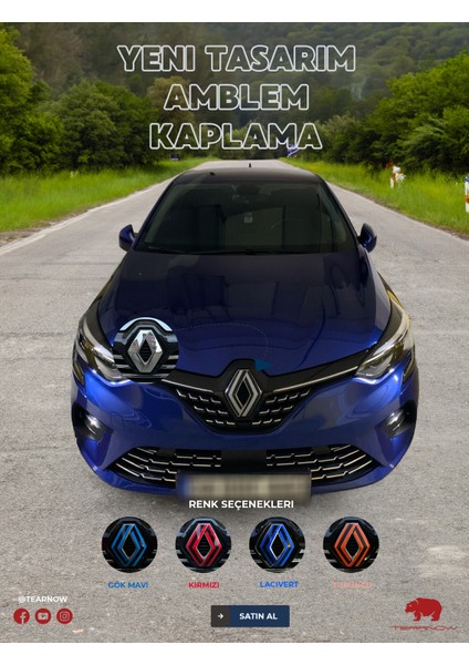 Renault Clio 5 (2019-2024) Uyumlu Yeni Tasarım Amblem Kaplama Sticker - Piano Black, Siyah & Gri