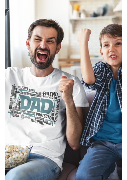 Oversize Dad Baba Yazılı Tişört, Babalar Günü Temalı T-Shirt